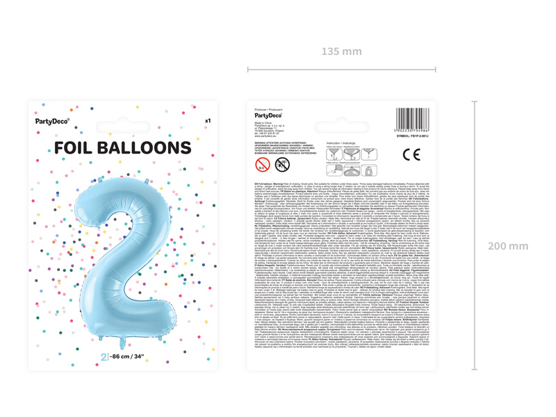 Balon foliowy cyfra 2 pastelowy niebieski