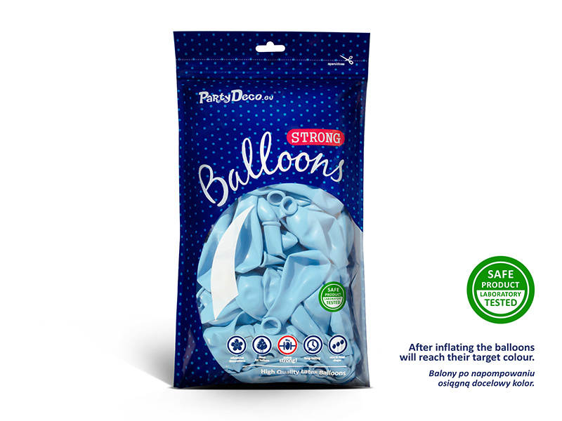 Balony Strong 27cm Pastel Light Blue rozłożone na stole