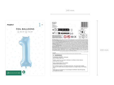 Balon foliowy Cyfra ''1'', 72cm, jasny niebieski
