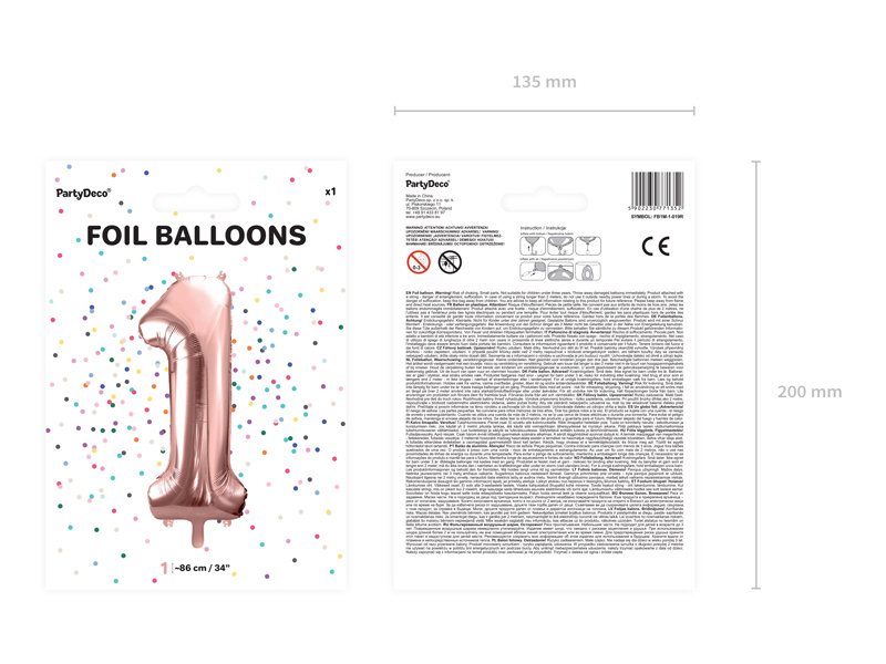 Balon foliowy cyfra 1 86 cm różowe złoto dekoracja