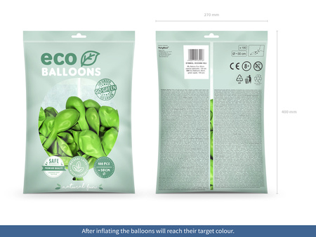 Balony Eco 30cm metalizowane, zielone jabłuszko (1 op. / 100 szt.)