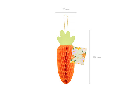 Dekoracja papierowa honeycomb Marchewka, pomarańczowy, 20 cm