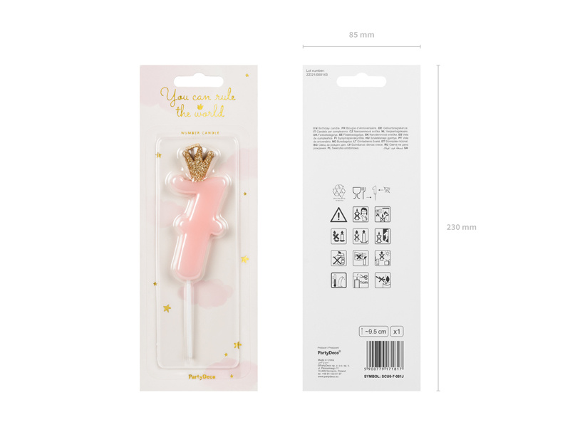 Świeczka Cyferka 7 na tort w kolorze jasnoróżowym