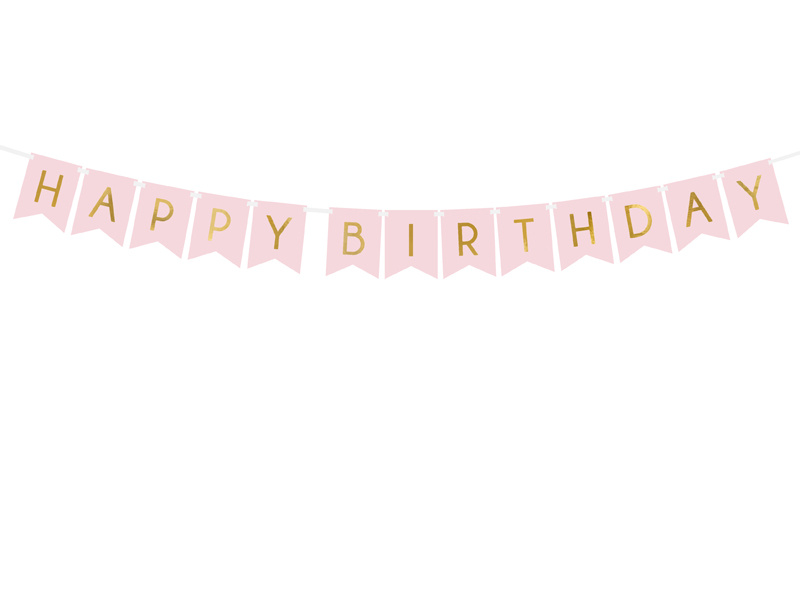 Baner Happy Birthday jasnoróżowy - widok ogólny
