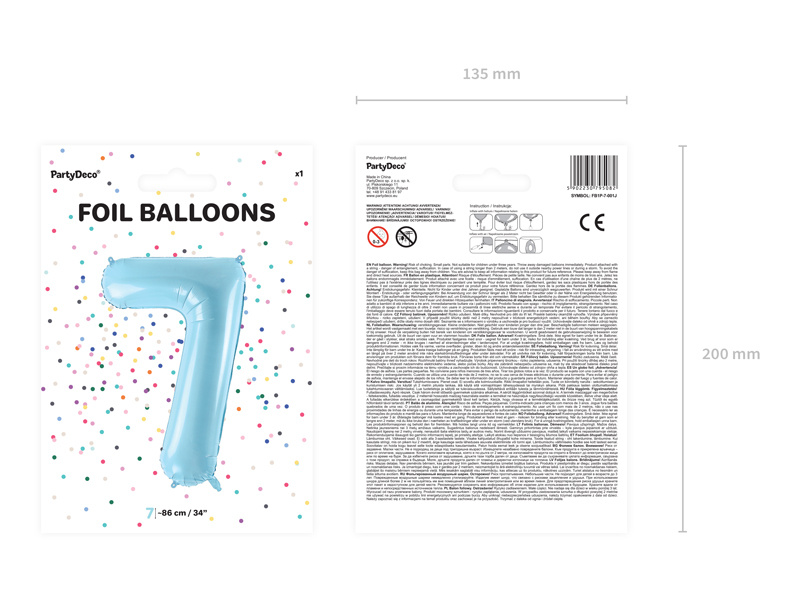 Balon foliowy cyfra 7 jasnoniebieski - z boku