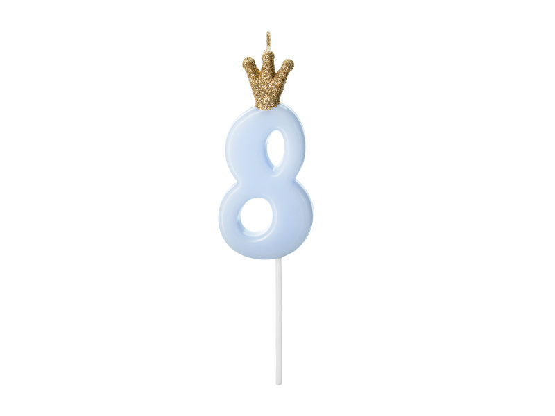 Świeczka urodzinowa cyferka 8 jasny niebieski 9,5 cm