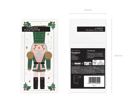 Kieszonka na sztućce Dziadek do orzechów, 10x20 cm, mix (1 op. / 6 szt.)