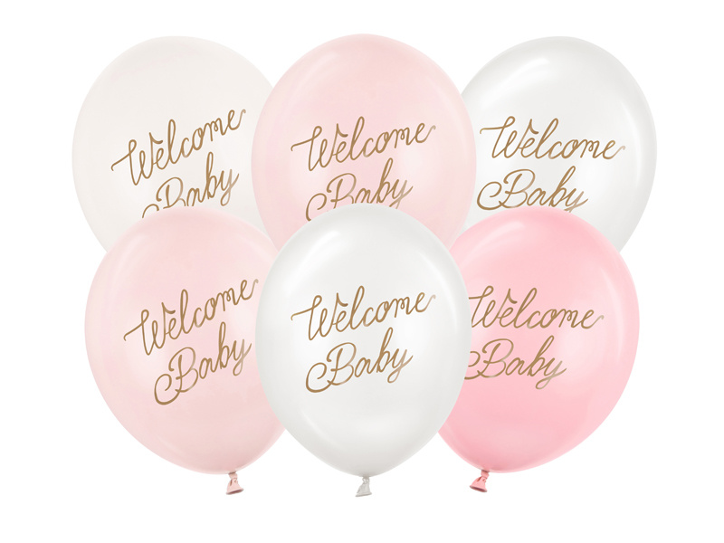 Balony Welcome Baby, mix różowy, zestaw 6 sztuk