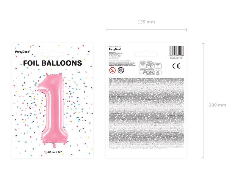 Balon foliowy cyfra 1 różowy z bliska
