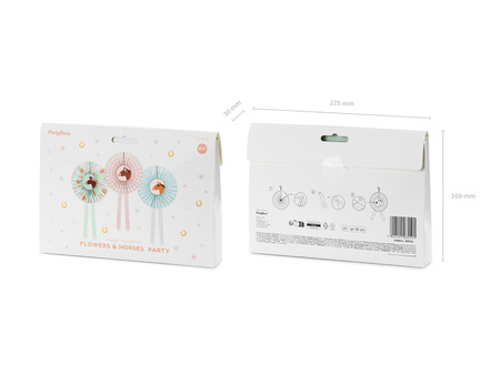 Rozety dekoracyjne Konie, mix, 35 cm (1 op. / 3 szt.)