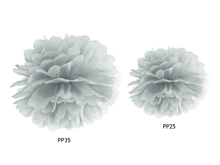 Pompon bibułowy, srebrny, 35cm