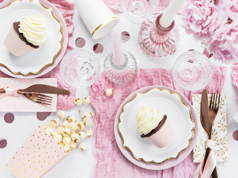 Pudełka na popcorn Kropki, jasny różowy, 7x7x12.5cm - zdjęcie 2