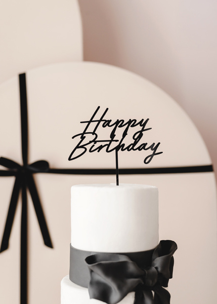 Topper akrylowy na tort Happy Birthday czarny 16,5 cm - zdjęcie 2