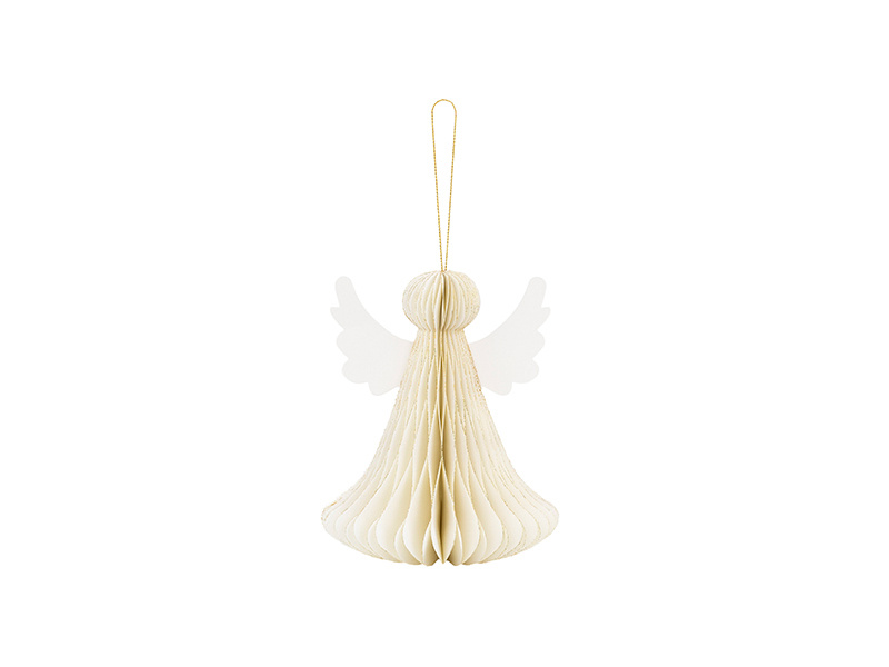 Dekoracja papierowa honeycomb Aniołek kość słoniowa 15 cm - widok ogólny