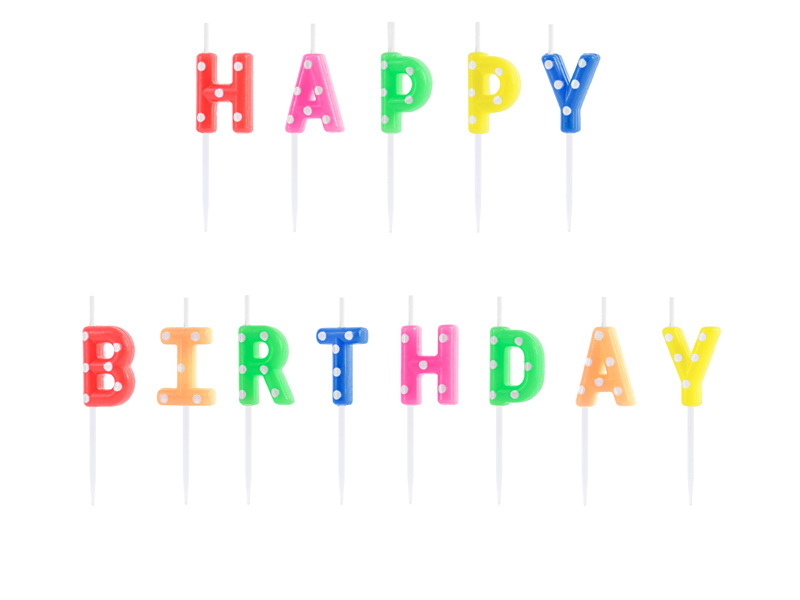 Świeczki urodzinowe Happy Birthday mix kolorów