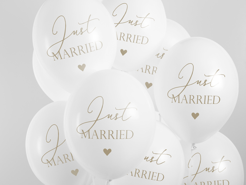 Balony Just Married Pure White 30cm – szczegółowy widok nadruku