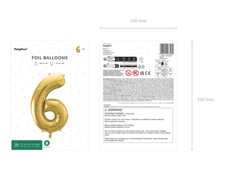 Balon foliowy Cyfra ''6'', 72cm, jasny złoty
