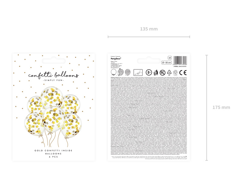 Balony z konfetti gwiazdki złote 30 cm – opakowanie