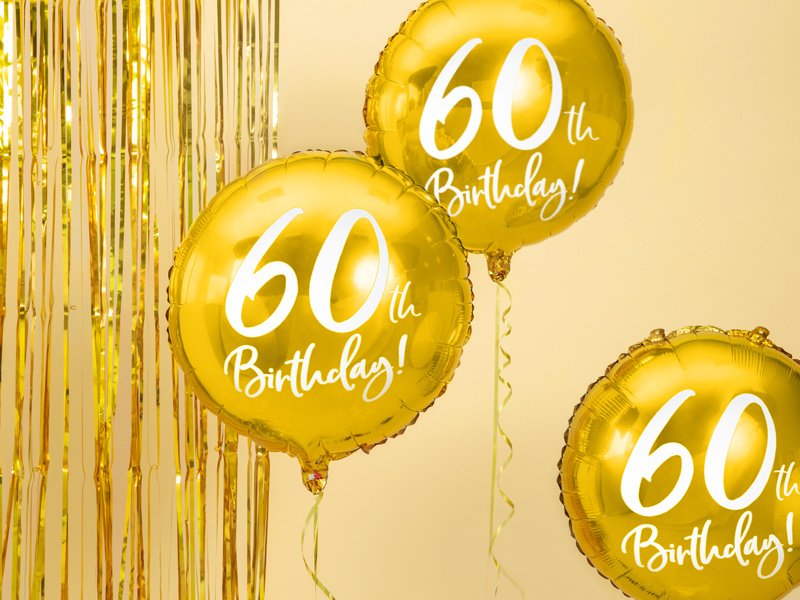 Balon foliowy 60th Birthday złoty z opakowaniem