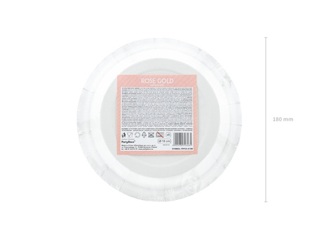 Talerzyki okrągłe, różowe złoto, 18cm (1 op. / 6 szt.)