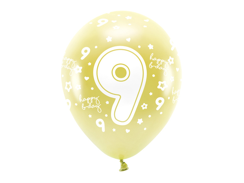 Balony Eco Cyfra 9 jasny złoty – opakowanie 6 sztuk