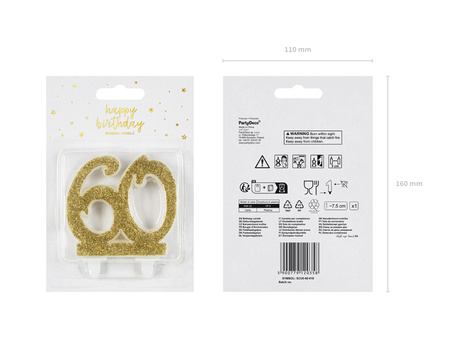 Świeczka urodzinowa liczba 60, złoty 7.5cm