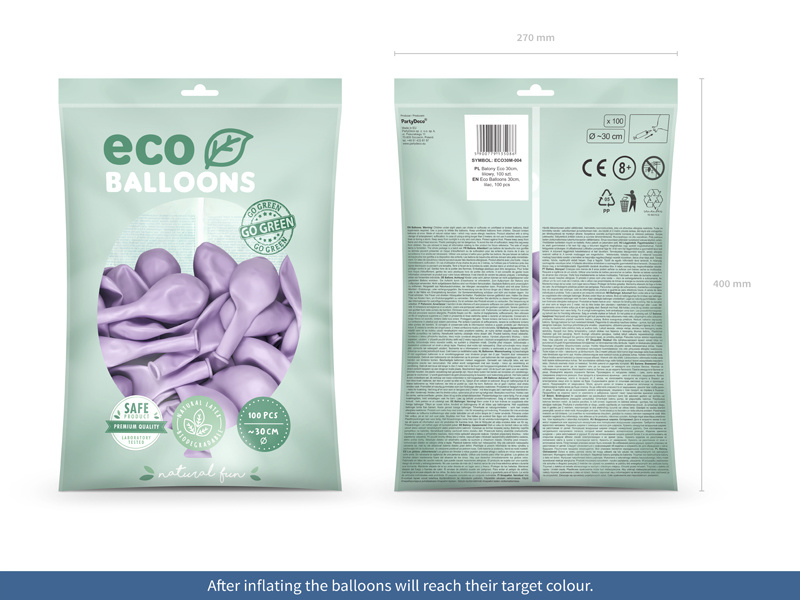 Balony Eco 30cm metalizowane liliowy - opakowanie