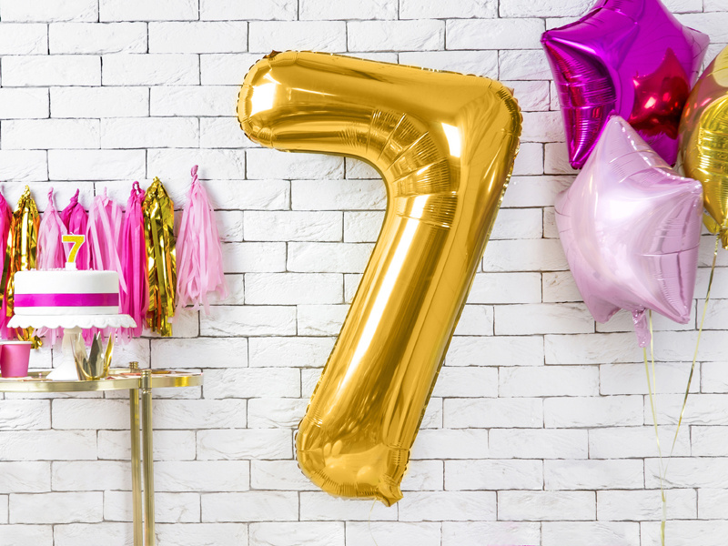 Balon foliowy cyfra 7 złoty – dekoracja imprezowa