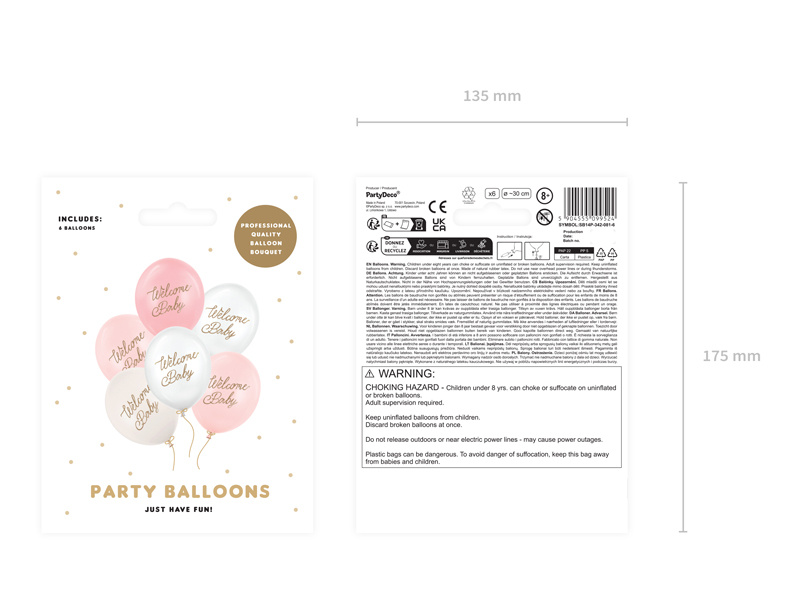 Balony w różnych odcieniach różu i bieli, zestaw Welcome Baby