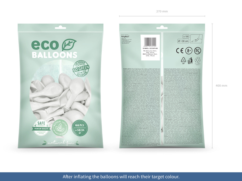 Balony Eco pastelowe białe 30 cm - balony w opakowaniu