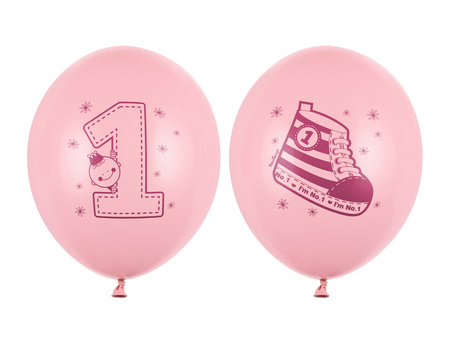 Balony 30cm, Trampek - Number 1, P. Pink (1 op. / 6 szt.)