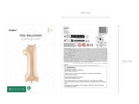 Balon foliowy Cyfra ''1'', 72cm, beż