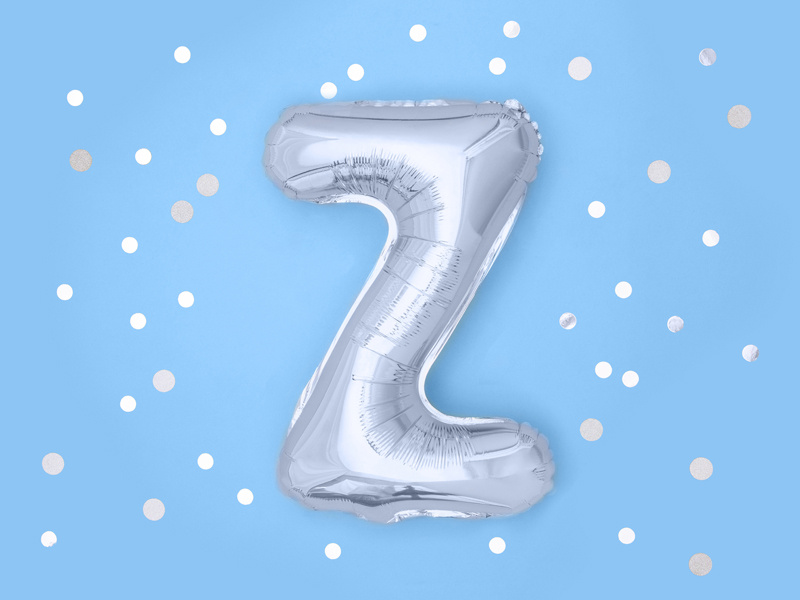 Balon foliowy Litera Z 35cm srebrny z bliska