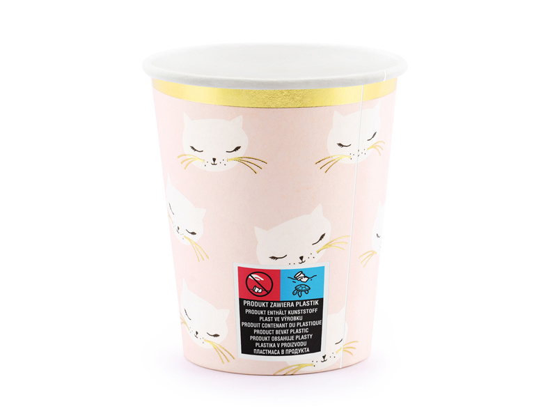 Kubeczki Kotek 200ml - jasnoróżowy motyw