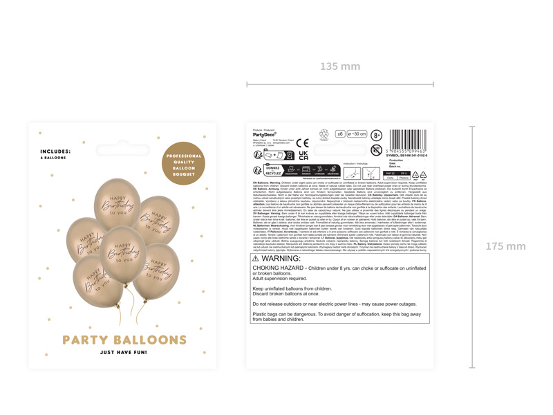 Balony Happy Birthday Metallic Cold Gold – widok z bliska