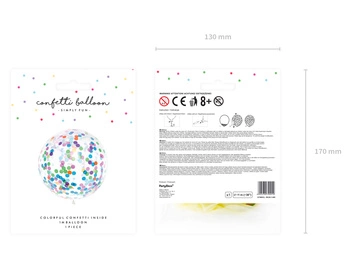 Balon z okrągłym konfetti, 1m, mix