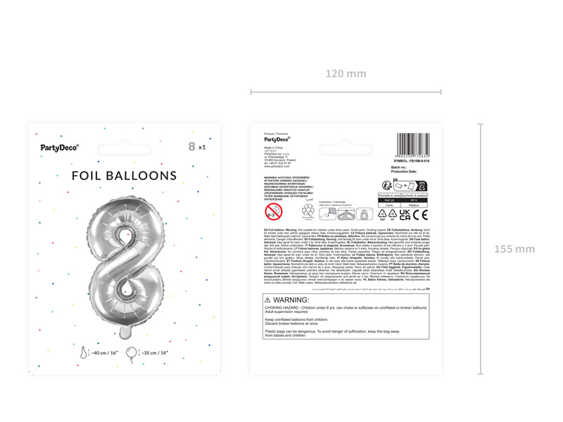 Balon foliowy Cyfra 8 35cm srebrny - zdjęcie 3