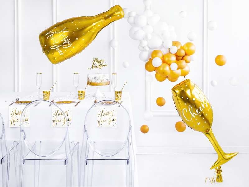 Balon foliowy Butelka Happy New Year złoty - zdjęcie 3
