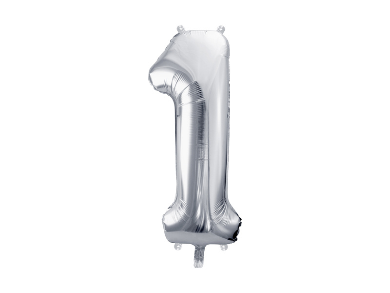 Balon foliowy cyfra 1 srebrny 72cm