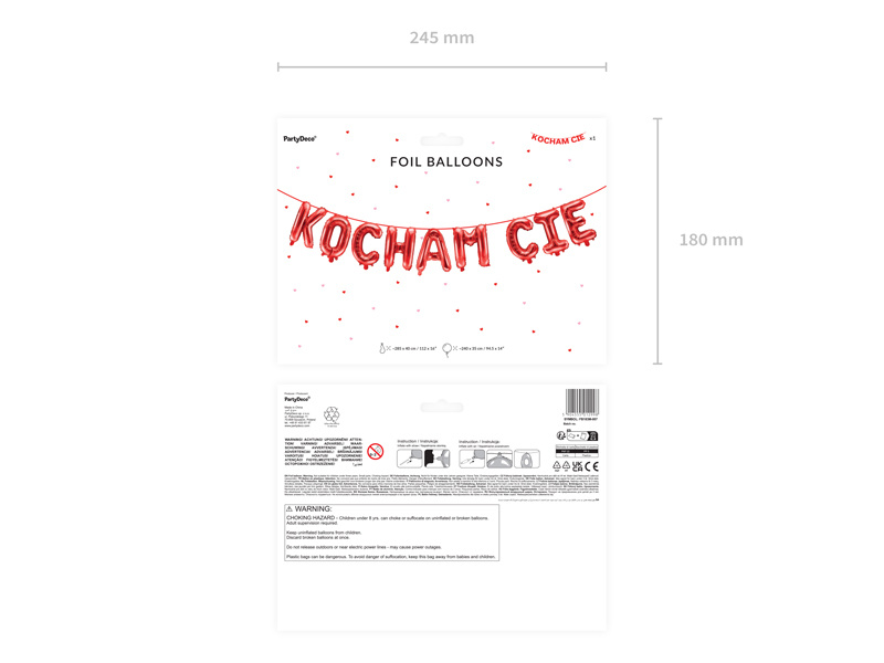 Balon foliowy Kocham Cię czerwony - szczegóły napisu