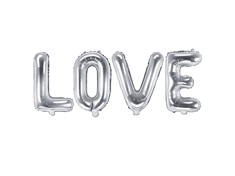 Balon foliowy Love 140x35cm srebrny – dekoracja imprezowa