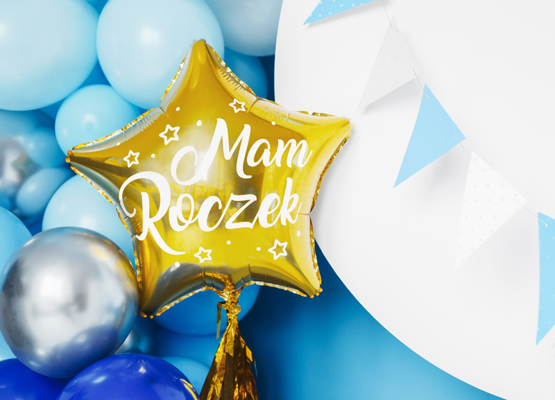 Złoty balon foliowy gwiazda na roczek