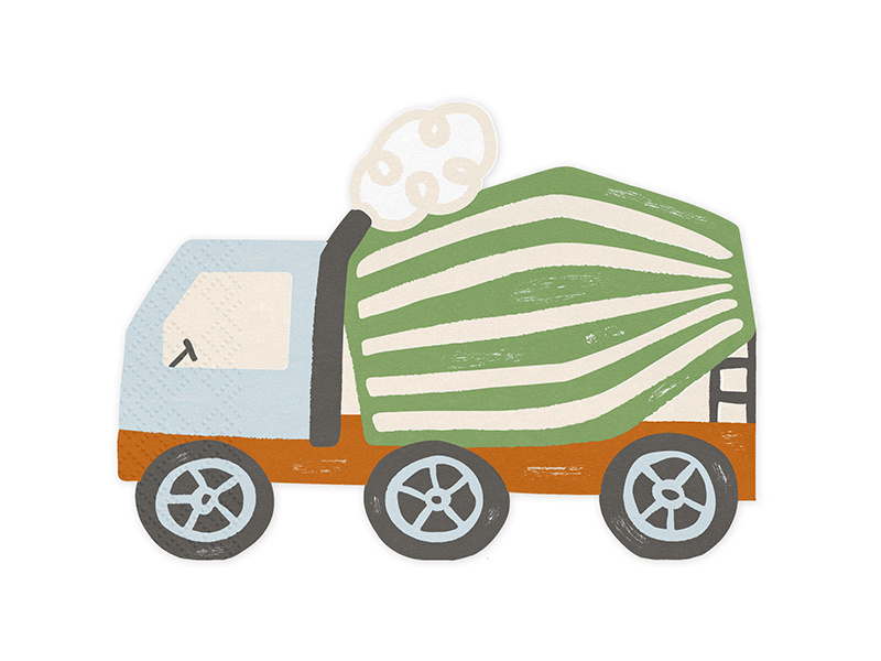 Serwetki Betoniarka - złożone i rozłożone serwetki