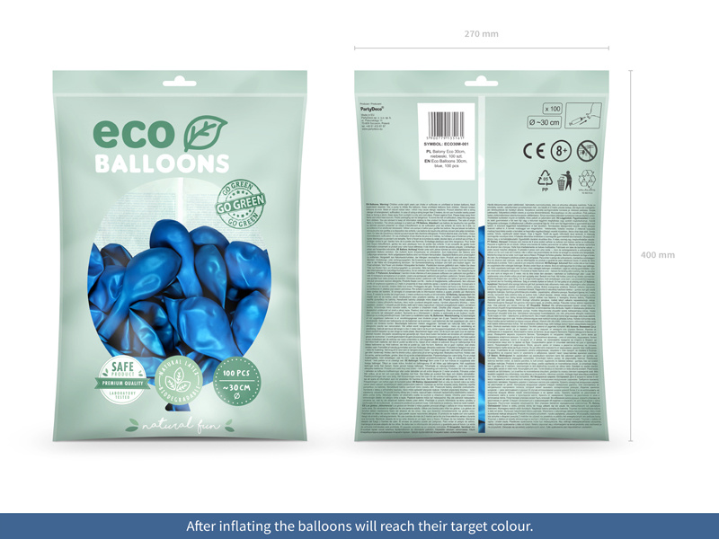 Balony Eco metalizowane niebieskie 30 cm – zbliżenie na kolor i połysk