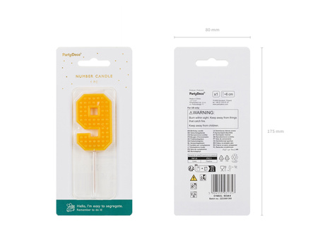 Świeczka urodzinowa Cyferka 9, 6 cm, żółty