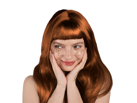 Peruka, długie włosy, rudy