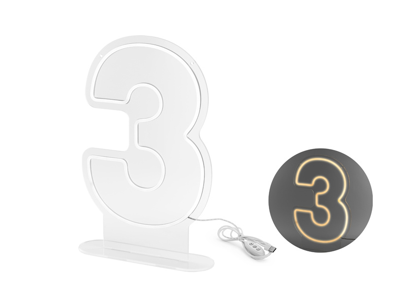 Neon LED Cyfra 3 biały 50cm - zdjęcie 1