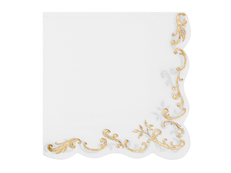 Białe serwetki Ornament 33x33 cm ze złotym wzorem