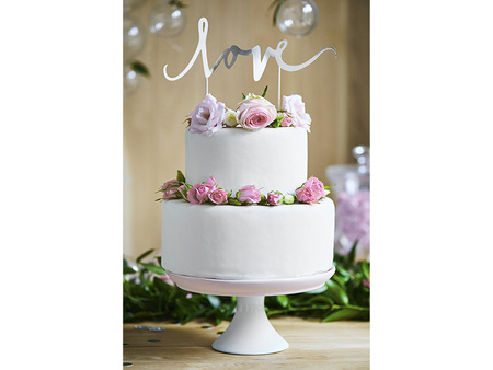 Topper na tort Love, srebrny, 17cm