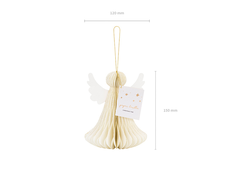 Dekoracja papierowa honeycomb Aniołek kość słoniowa 15 cm - detal brokatu